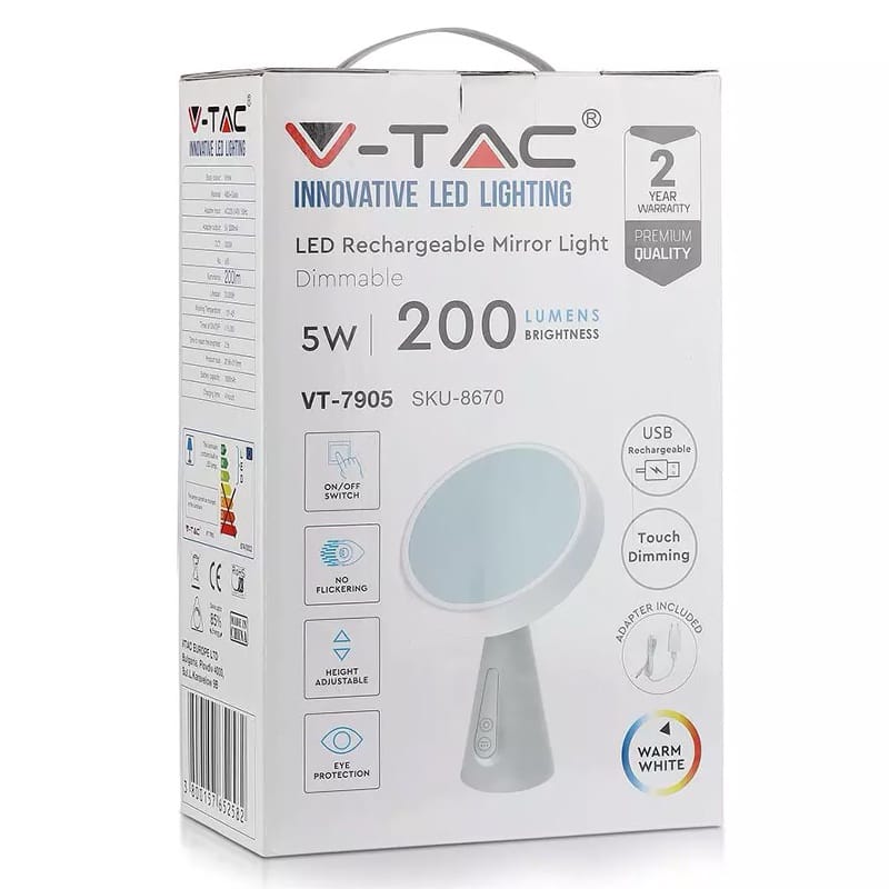 V-Tac OGLINDA ILUMINATA LED 5W DIMABIL 3000K ALB CALD