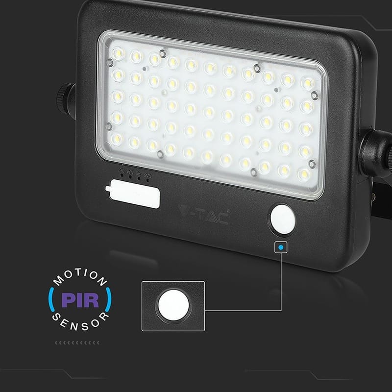 V-Tac Proiector LED Solar V-Tac 10W 4000K IP65 cu Senzor Radar, 1100 lm, Cablu 3 m, Baterie 7200 mAh