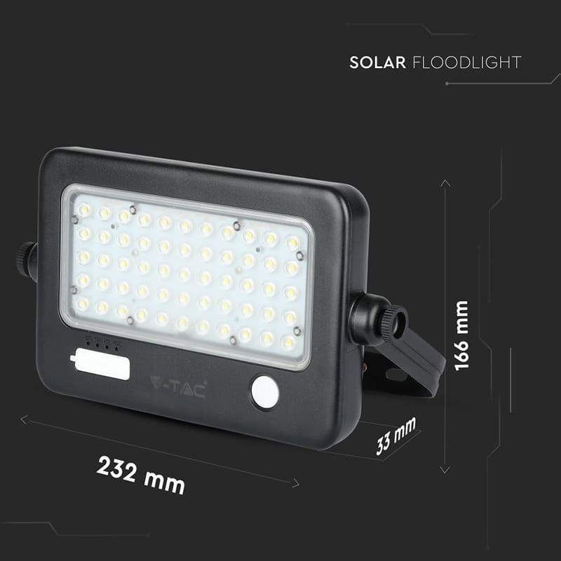 V-Tac Proiector LED Solar V-Tac 10W 4000K IP65 cu Senzor Radar, 1100 lm, Cablu 3 m, Baterie 7200 mAh