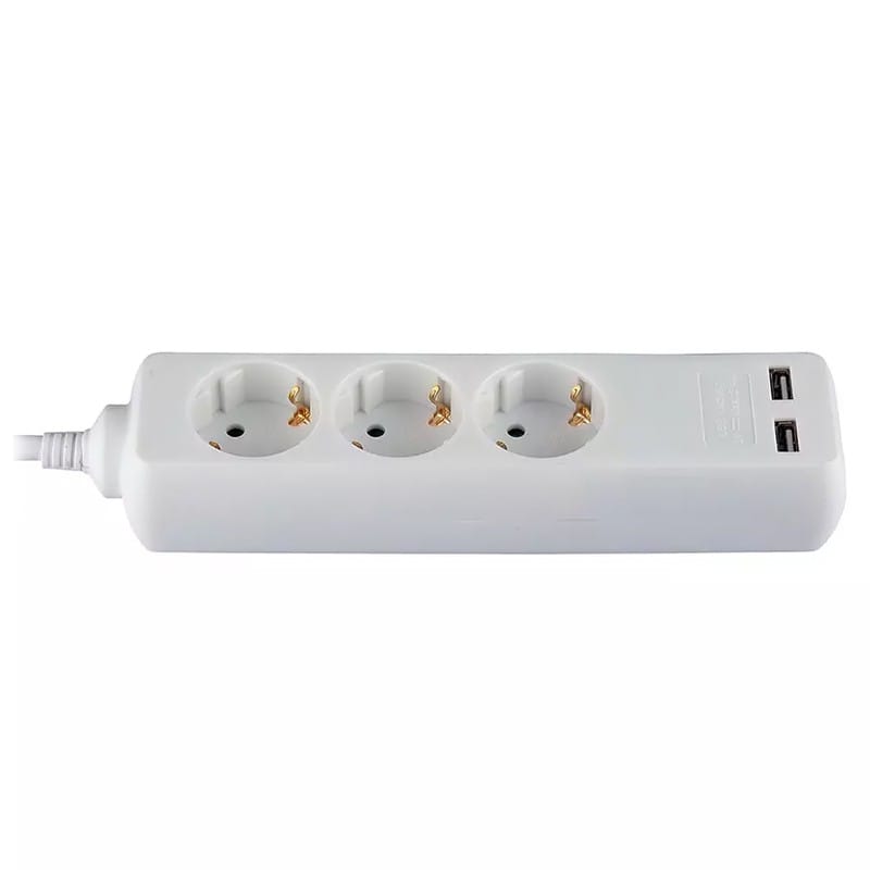 V-Tac PRELUNGITOR 3 CAI + 2USB 1.5M(3G1.5MM2) ALB