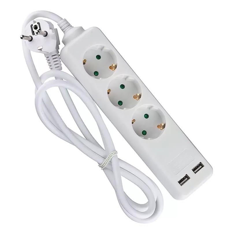 V-Tac PRELUNGITOR 3 CAI + 2USB 1.5M(3G1.5MM2) ALB