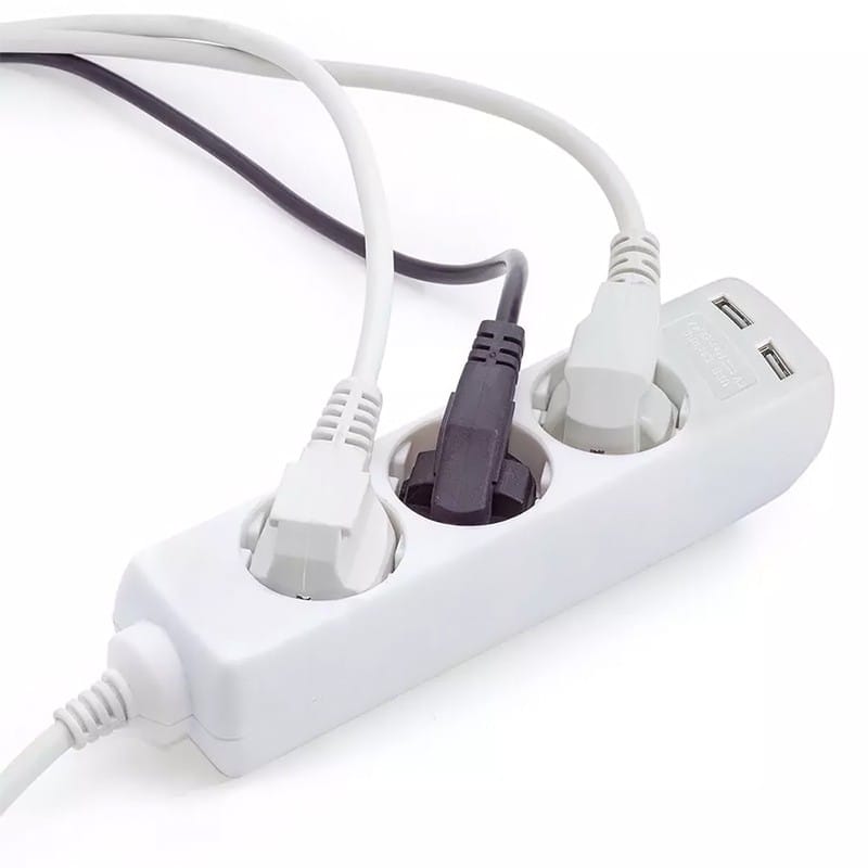 V-Tac PRELUNGITOR 3 CAI + 2USB 1.5M(3G1.5MM2) ALB