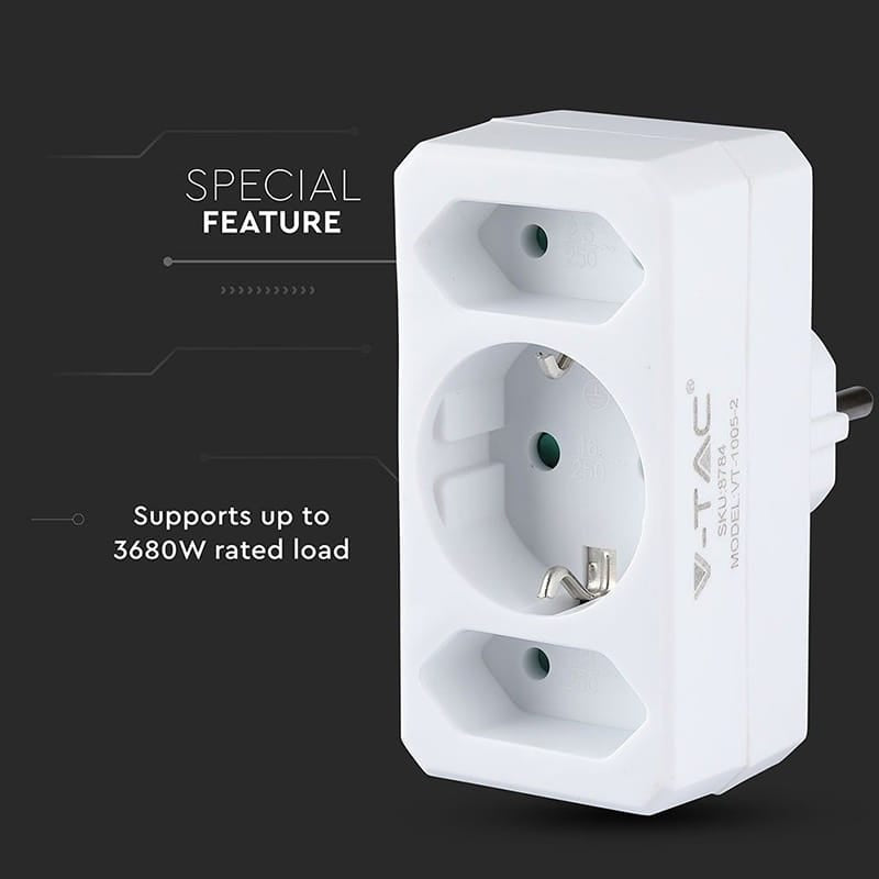 V-Tac ADAPTOR 3 PRIZE 2X2.5A SI 1X16A MAX 3680W