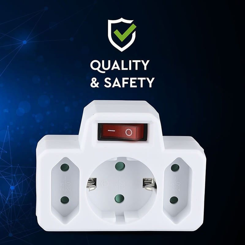 V-Tac ADAPTOR 3 PRIZE CU INTRERUPATOR 2X2.5A SI 1X16A MAX 3680W