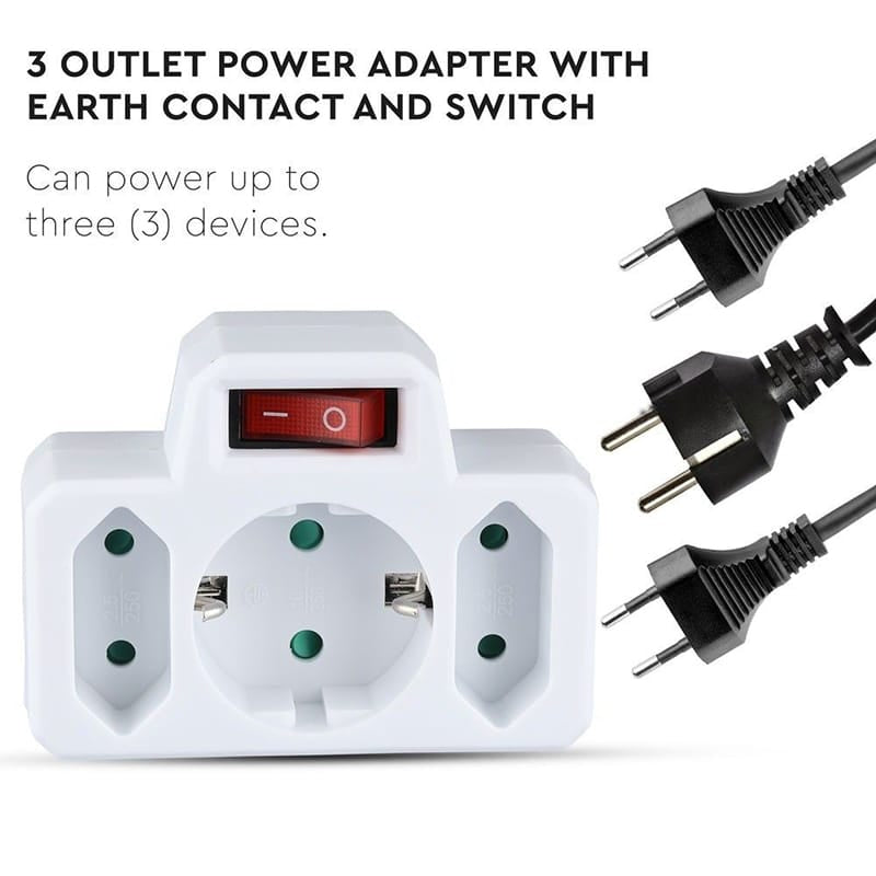 V-Tac ADAPTOR 3 PRIZE CU INTRERUPATOR 2X2.5A SI 1X16A MAX 3680W