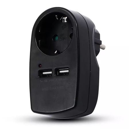 V-Tac ADAPTOR PRIZA 16A 3680W + 2USB 2.1A, NEGRU