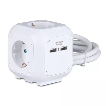 V-Tac PRELUNGITOR CUBIC 3X1.5MM 1.4M 4 CAI 16A + 2 USB 2.1A