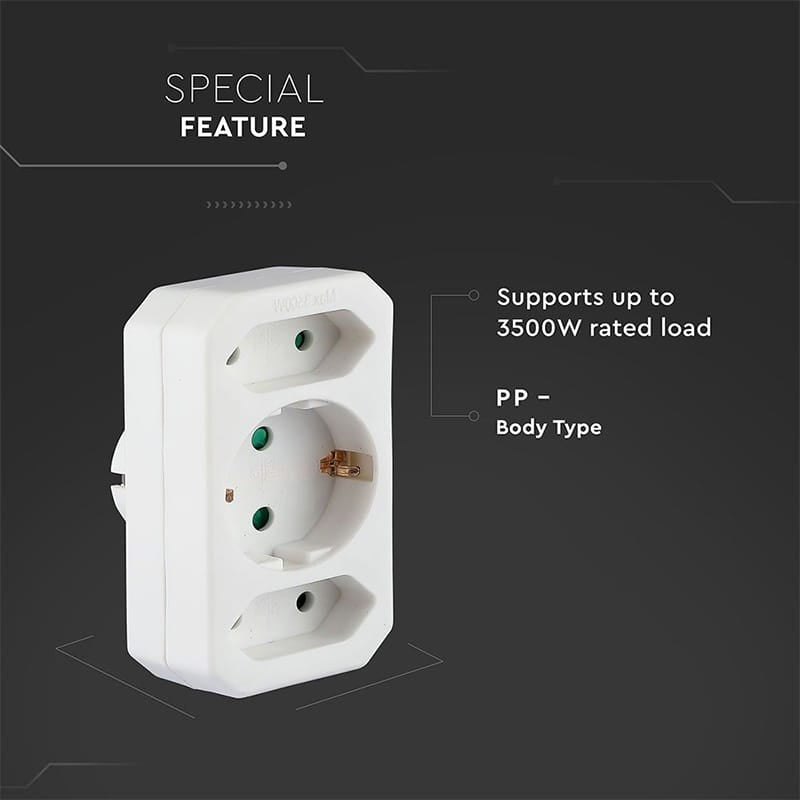 V-Tac ADAPTOR 3 PRIZE 1X16A 2x2.5A MAX 3500W