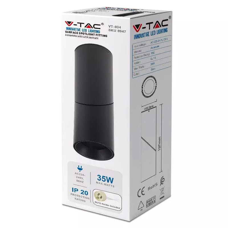 V-Tac CORP ILUMINAT MONTAJ PERETE SOCLU GU10 - NEGRU