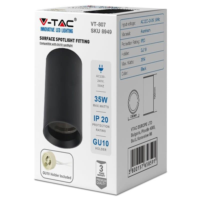V-Tac CORP ILUMINAT MONTAJ PERETE SOCLU GU10 - NEGRU