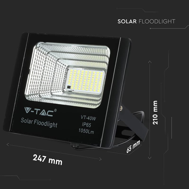 V-Tac Reflector LED Solar V-Tac 16W 6000K Alb Rece IP65 cu Telecomandă, Timer și Cablu 5m, Baterie 10000mAh