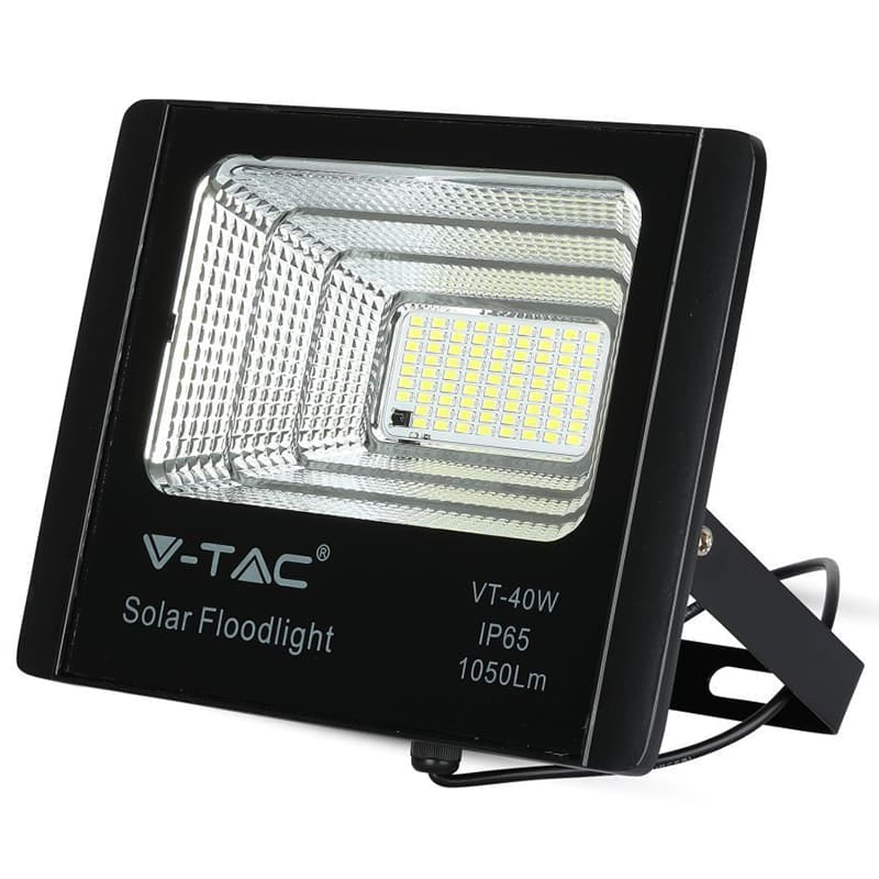 V-Tac Reflector LED Solar V-Tac 16W 6000K Alb Rece IP65 cu Telecomandă, Timer și Cablu 5m, Baterie 10000mAh