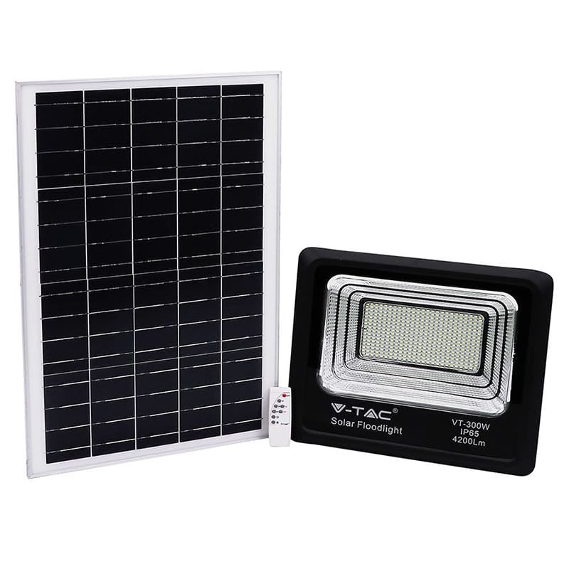 V-Tac Reflector LED Solar V-Tac 50W 6000K IP65 cu Telecomandă, Temporizator și Senzor Auto, 4200 lm