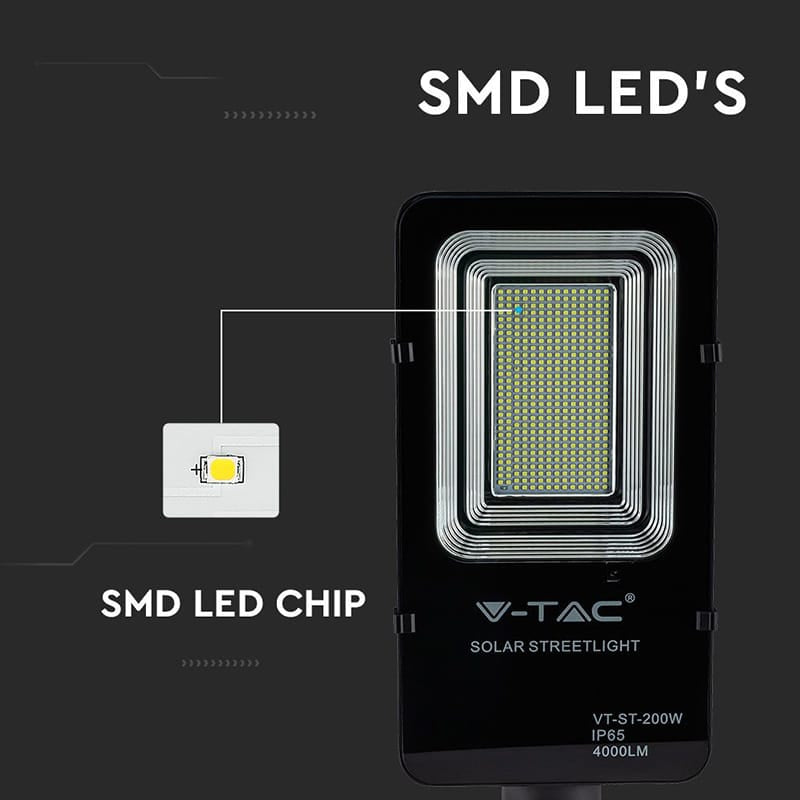 V-Tac Corp Iluminat Stradal LED Solar V-Tac 50W 6000K IP65, 4000lm, cu Panou Solar și Telecomandă
