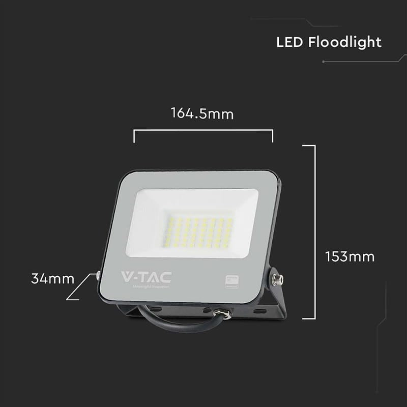 V-Tac REFLECTOR LED SMD 30W 185LM/W 6500K IP65 CIP SAMSUNG - NEGRU/GRI