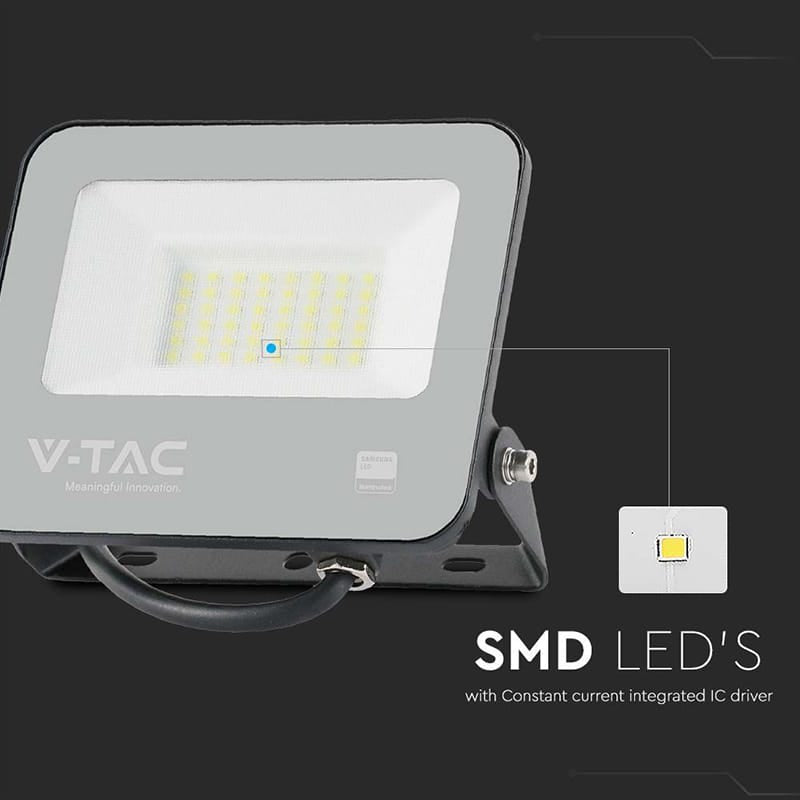 V-Tac REFLECTOR LED SMD 30W 185LM/W 6500K IP65 CIP SAMSUNG - NEGRU/GRI
