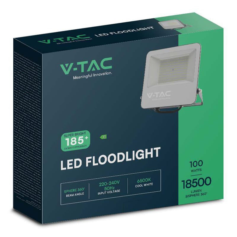 V-Tac REFLECTOR LED SMD 100W 185LM/W 6500K IP65 CIP SAMSUNG - NEGRU/GRI