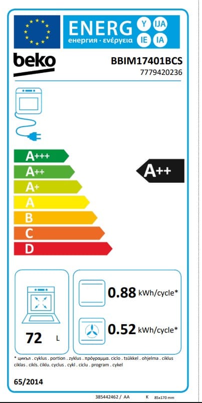 Beko Cuptor incorporabil Cuptor Incorporabil Beko BBIM17401BCS | 72L, Clasa A++, 13 Functii, AEROperfect, 59.4x56.7x59.5cm