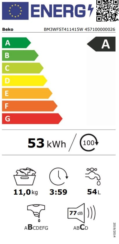 Beko Masina de spalat rufe Masina de spalat rufe Beko BM3WFST411415W | 11kg, 1400 RPM, 15 programe, Clasa A, Alb, 63x60x84.5cm
