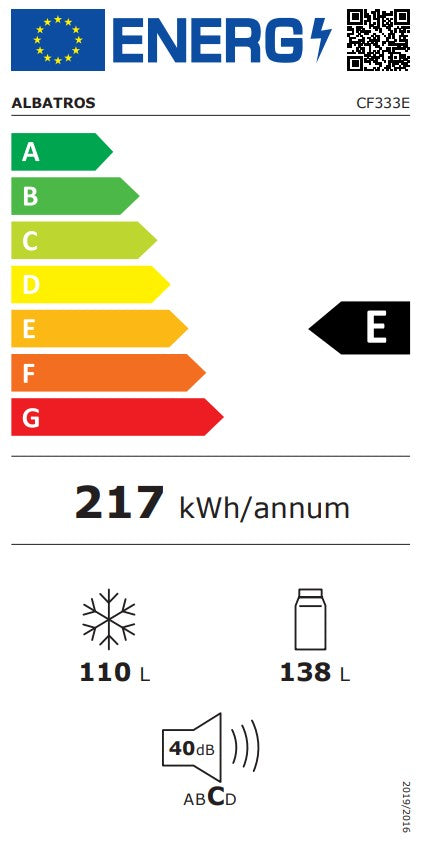 Albatros Combina frigorifica Combina Frigorifica Albatros CF333E, 248 litri, termostat reglabil, Clasa energetica E, 4 sertare congelator, H 172.3 cm, Alb