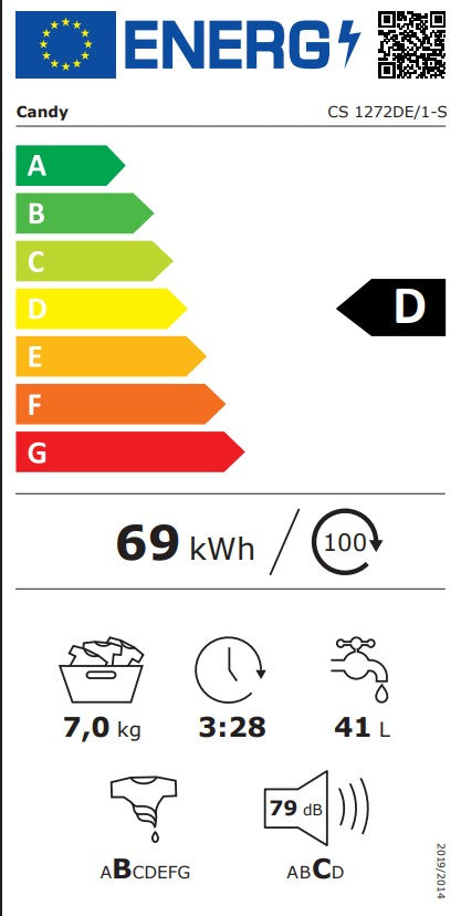 Masina de spalat rufe Candy CS 1272DE/1-S | 7kg, 1200rpm, Clasa D, Frontala, 60x45x85cm