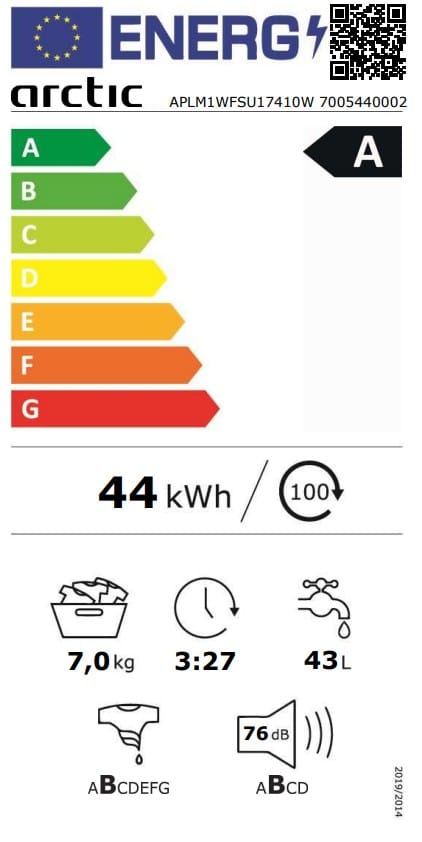 Arctic Masina de spalat rufe Masina de spalat rufe Arctic APLM1WFSU17410W , 7kg, 1400rpm, Clasa A, Motor Silent Inverter, SaveInAll, Display, ExtraSteam, RecycledTub, Alb