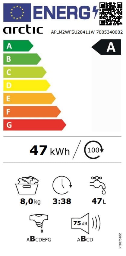 Arctic Masina de spalat rufe Masina de spalat rufe Arctic APLM2WFSU28411W, 8kg, 1400 RPM, 15 programe Clasa A, , Alb/Gri