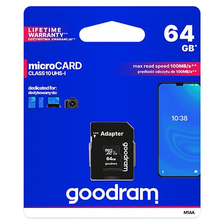 Goodram MICROSD CARD 64GB GOODRAM CLASA 10 UHS-I CU ADAPTOR