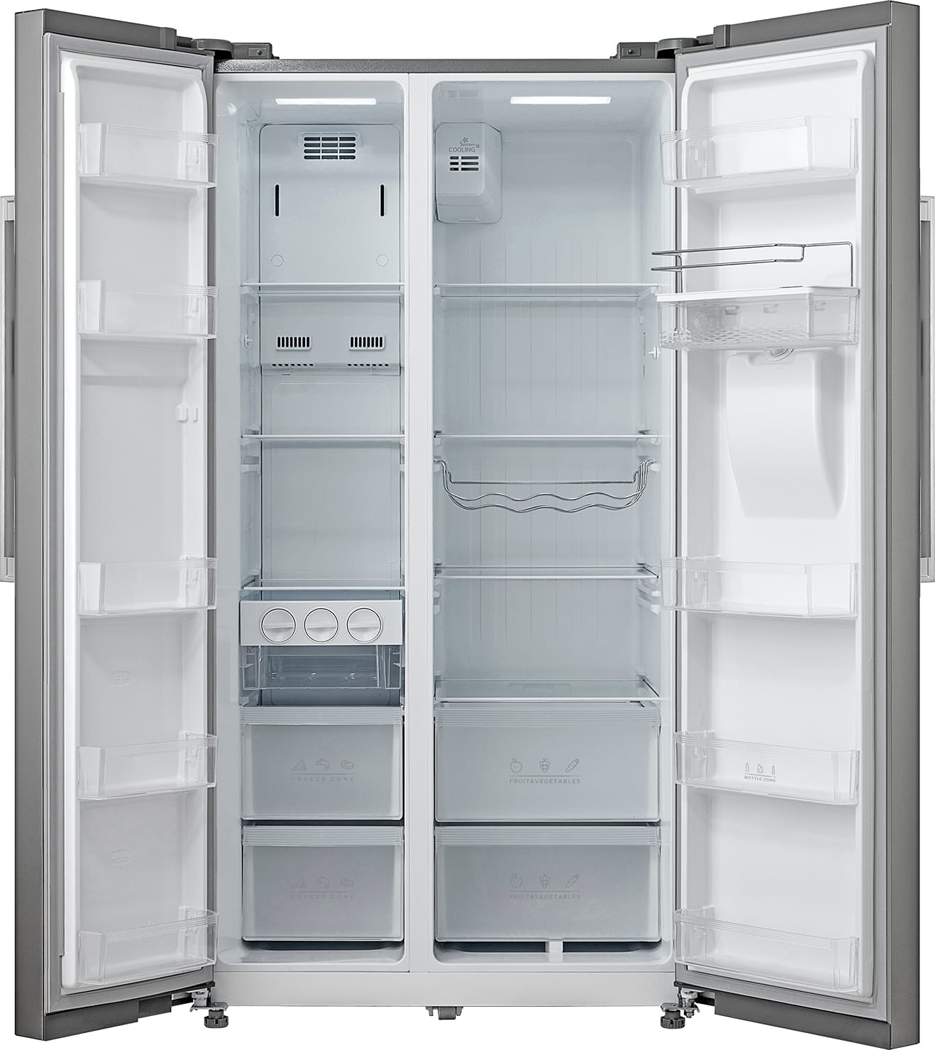 Tesla WG Side by side Frigider side-by-side Tesla RB5201FMXE, 535 l, Clasa E, Total No Frost, Dozator apa, Display LED, H 177 cm, Inox, 89.5x77x177cm