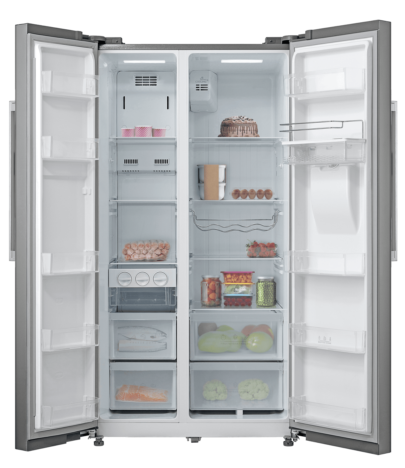 Tesla WG Side by side Frigider side-by-side Tesla RB5201FMXE, 535 l, Clasa E, Total No Frost, Dozator apa, Display LED, H 177 cm, Inox, 89.5x77x177cm