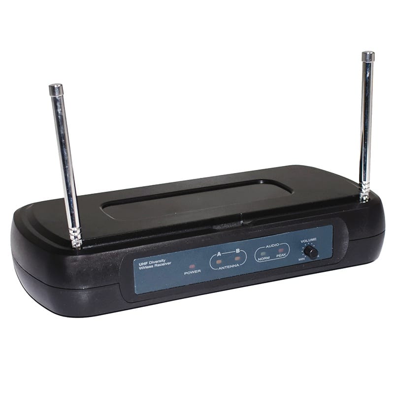 BST Microfon wireless profesional tip cască BST UHF 647,7 MHz, set cu receptor, control volum și mute