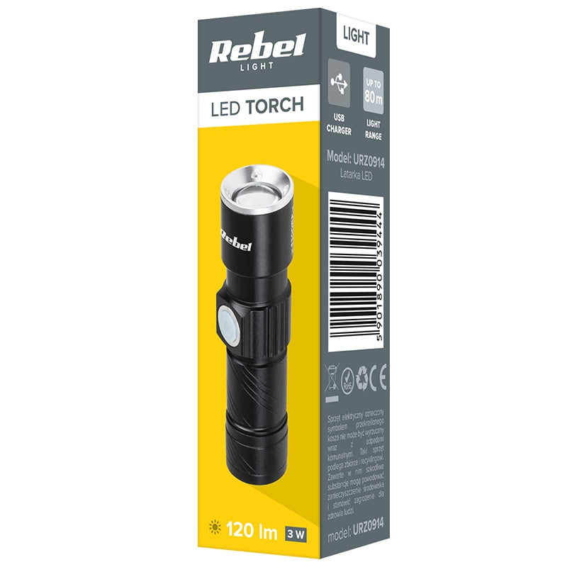 Rebel LANTERNA ALUMINIU LED 3W 3.7V 350MAH REBEL
