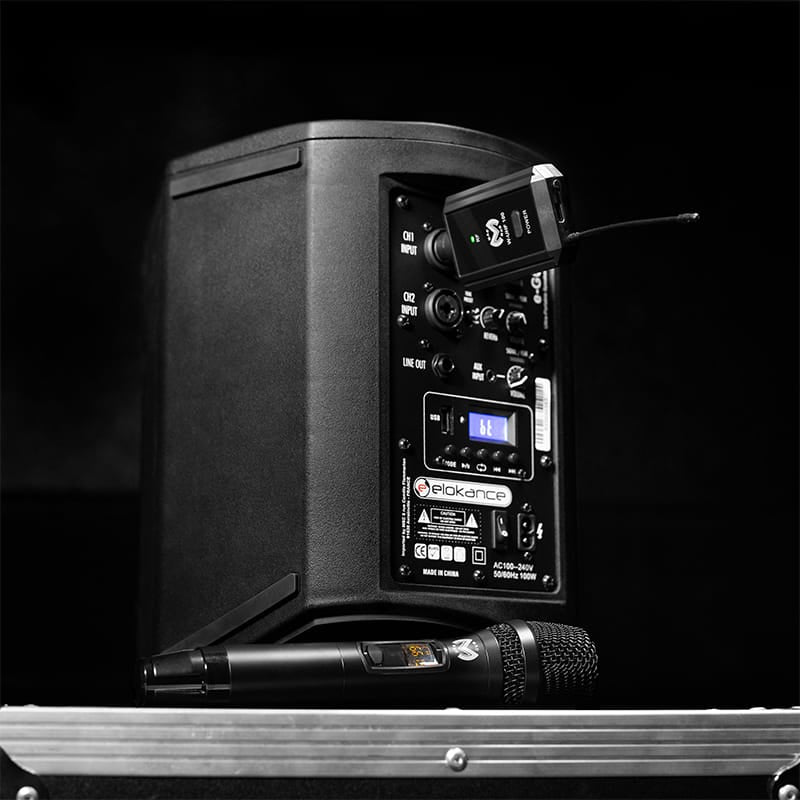 Mac Mah Set microfon wireless UHF Mac Mah W-UHF 100 M, receptor cu baterie reîncărcabilă, 2x16 canale, 660-690 MHz
