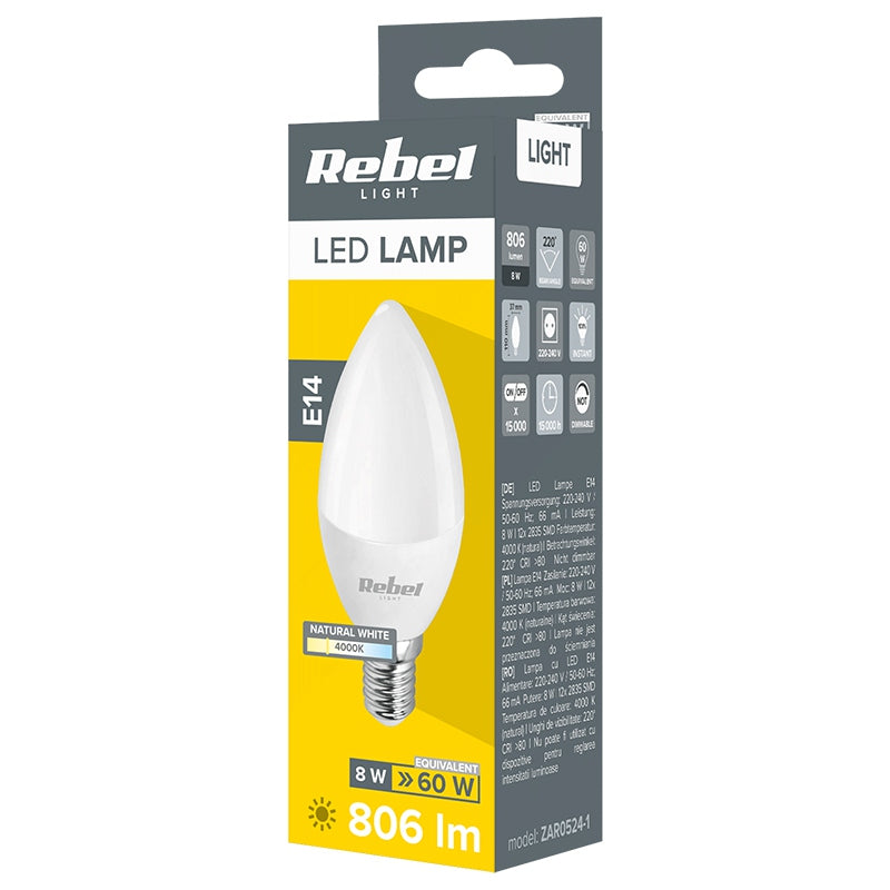 Rebel BEC LED E14 8W 4000K 230V REBEL