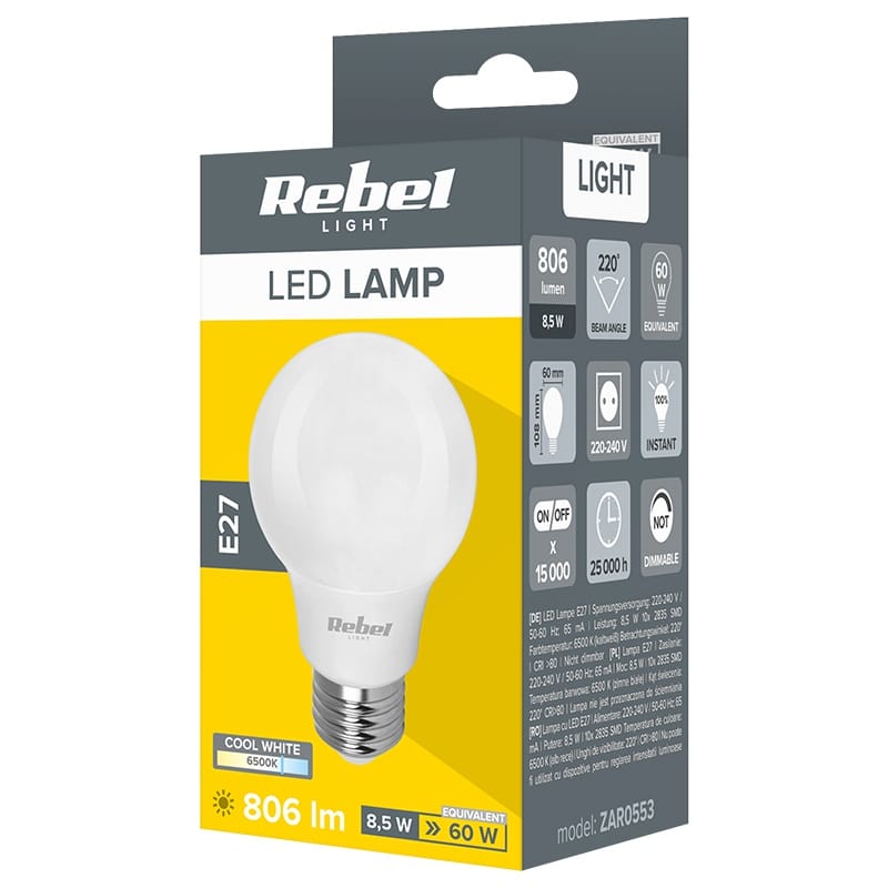 Rebel BEC LED A60 E27 8.5W 6500K 230V REBEL