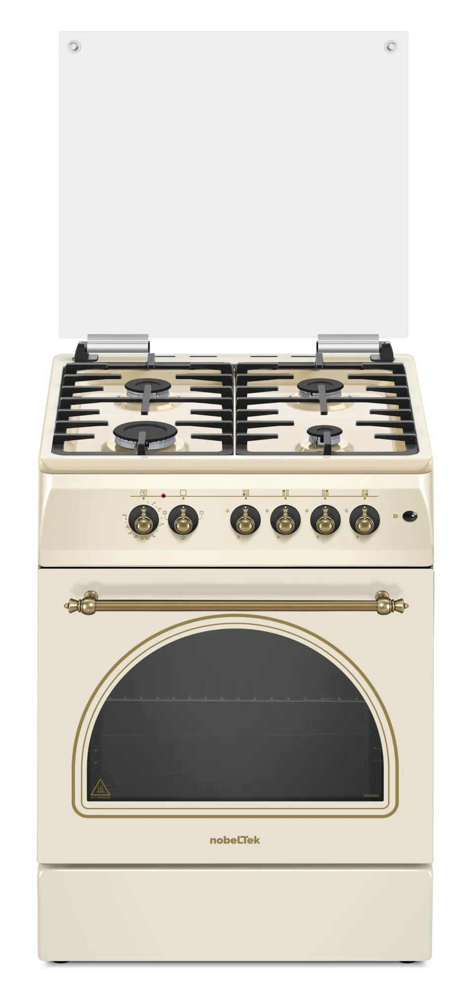 NobeLTek Cooking Aragaz rustic Nobeltek, 60x60, plita gaz, cuptor electric, aprindere electrica, iluminare cuptor, gratare fonta, echipat cu diuze GPL, diuze GN de schimb, bej