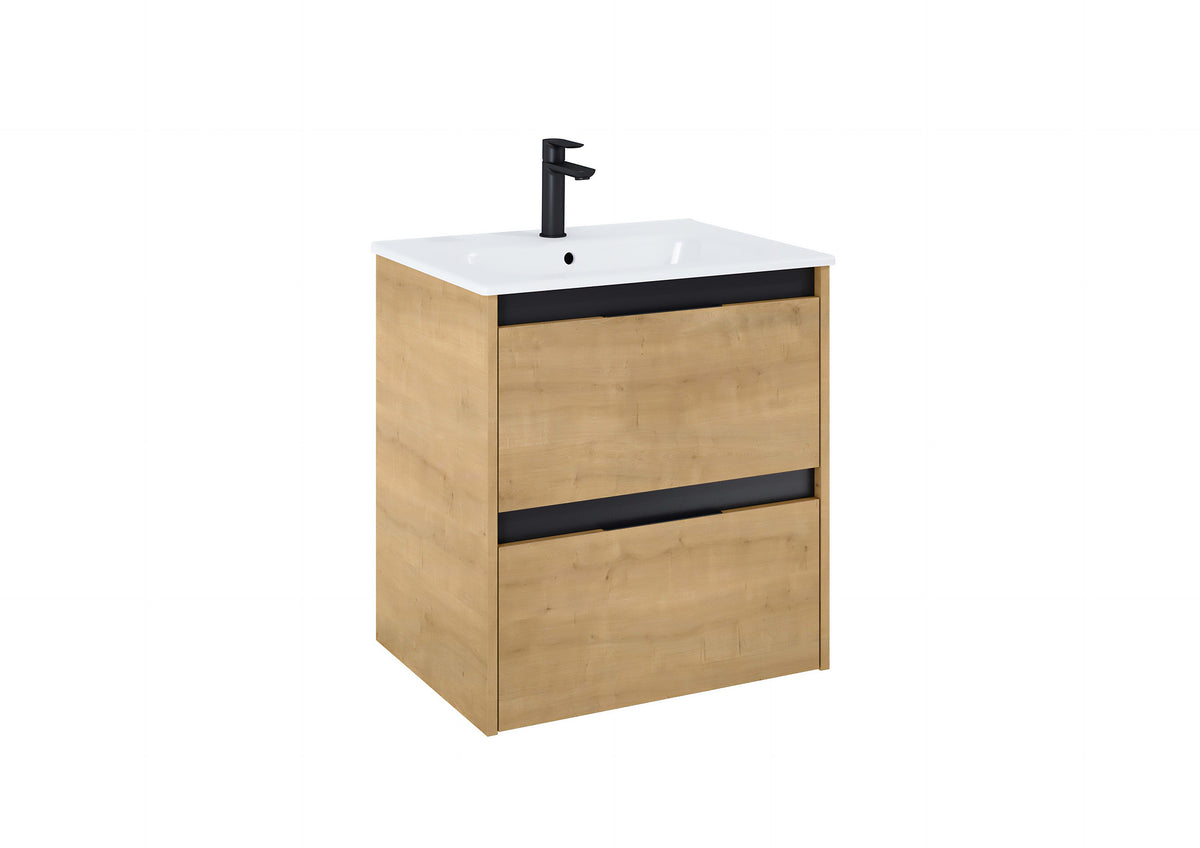 Set Mobilier Baie Roca Unik Alpine A852012464 | 60x46x56 cm, Lavoar + Corp Suspendat 2 Sertare Soft Close, Stejar Maro