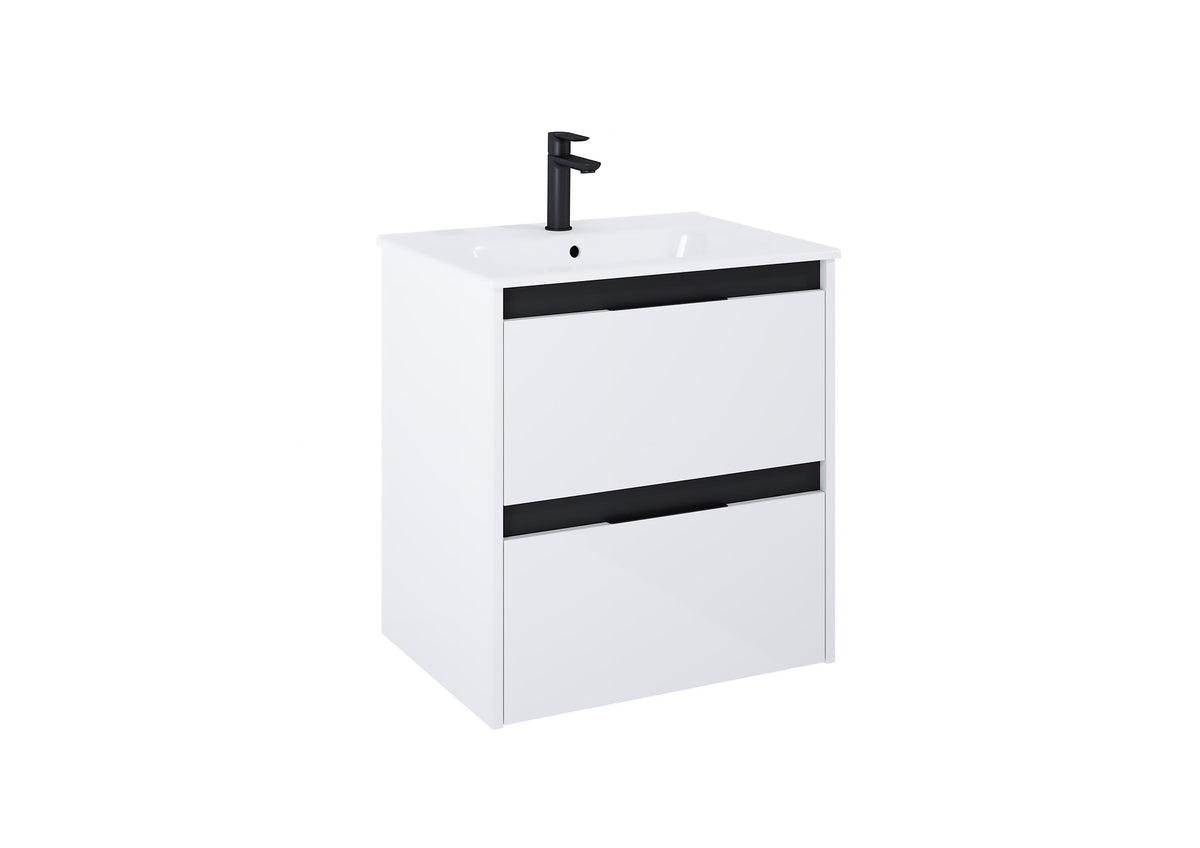 Set Mobilier Baie Roca Unik Alpine A852012606 | 60x46x56 cm, Lavoar + Corp Suspendat 2 Sertare Soft Close, Alb/Negru