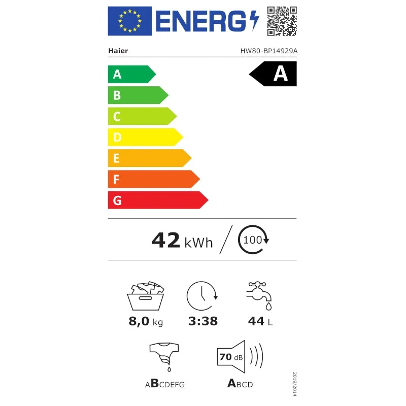 Masina de spalat rufe Haier HW80-BP14929A-S | 8kg, 1400RPM, Inverter, Clasa A, Alb
