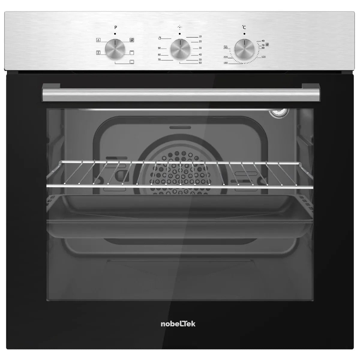 NobeLTek BI Cuptor incorporabil electric, 5 functii, 3 butoane, timer mecanic, 56L, sticla dubla, ventilator de racire, inox