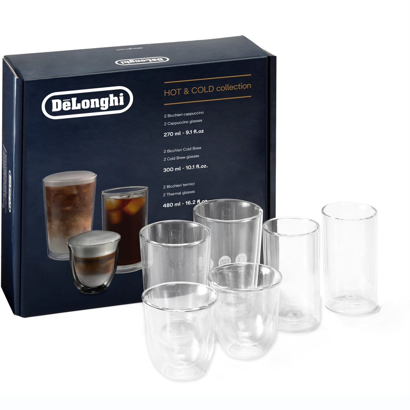 De'Longhi Pahar Set Pahare De'Longhi DLSC326 | 6 buc, Sticla Termorezistenta, Perete Dublu