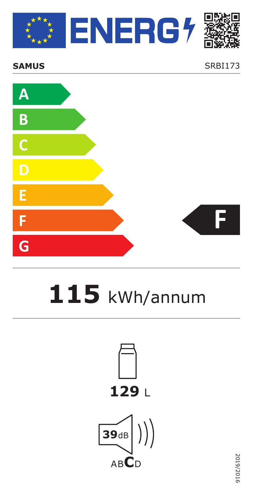 Frigider Samus SRBI173 | 135L, Clasic - Etichetă energetică