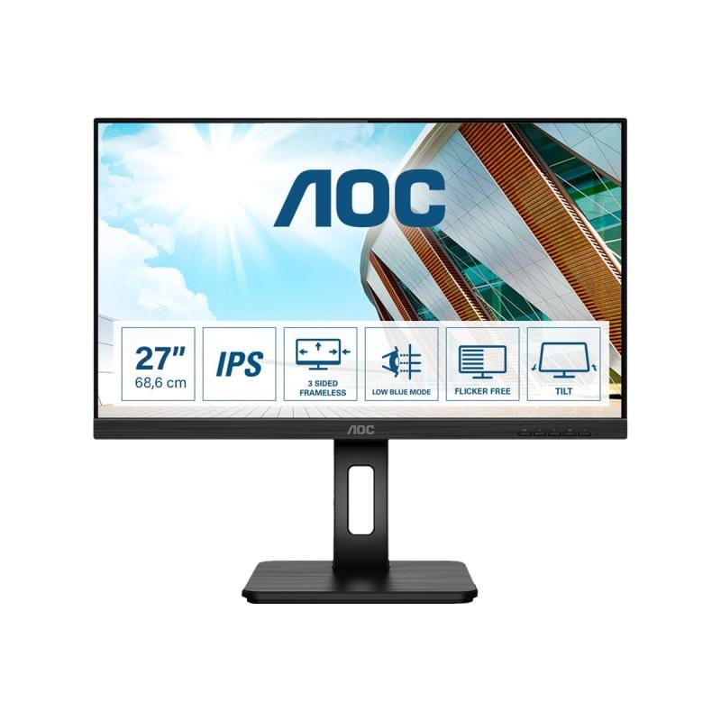 AOC Monitor AOC 27P2Q 27" pentru birou, productivitate și multimedia, conectivitate versatilă, ergonomic, compatibil VESA