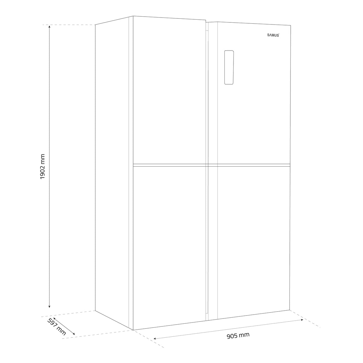 Frigider Side by Side Samus | 503L, Clasa E, No Frost, 90.5x59.7x190.2cm