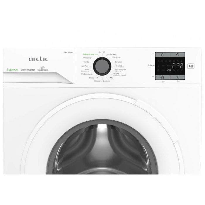 Arctic Masina de spalat rufe Masina de spalat rufe Arctic APLM1WFSU17410W , 7kg, 1400rpm, Clasa A, Motor Silent Inverter, SaveInAll, Display, ExtraSteam, RecycledTub, Alb