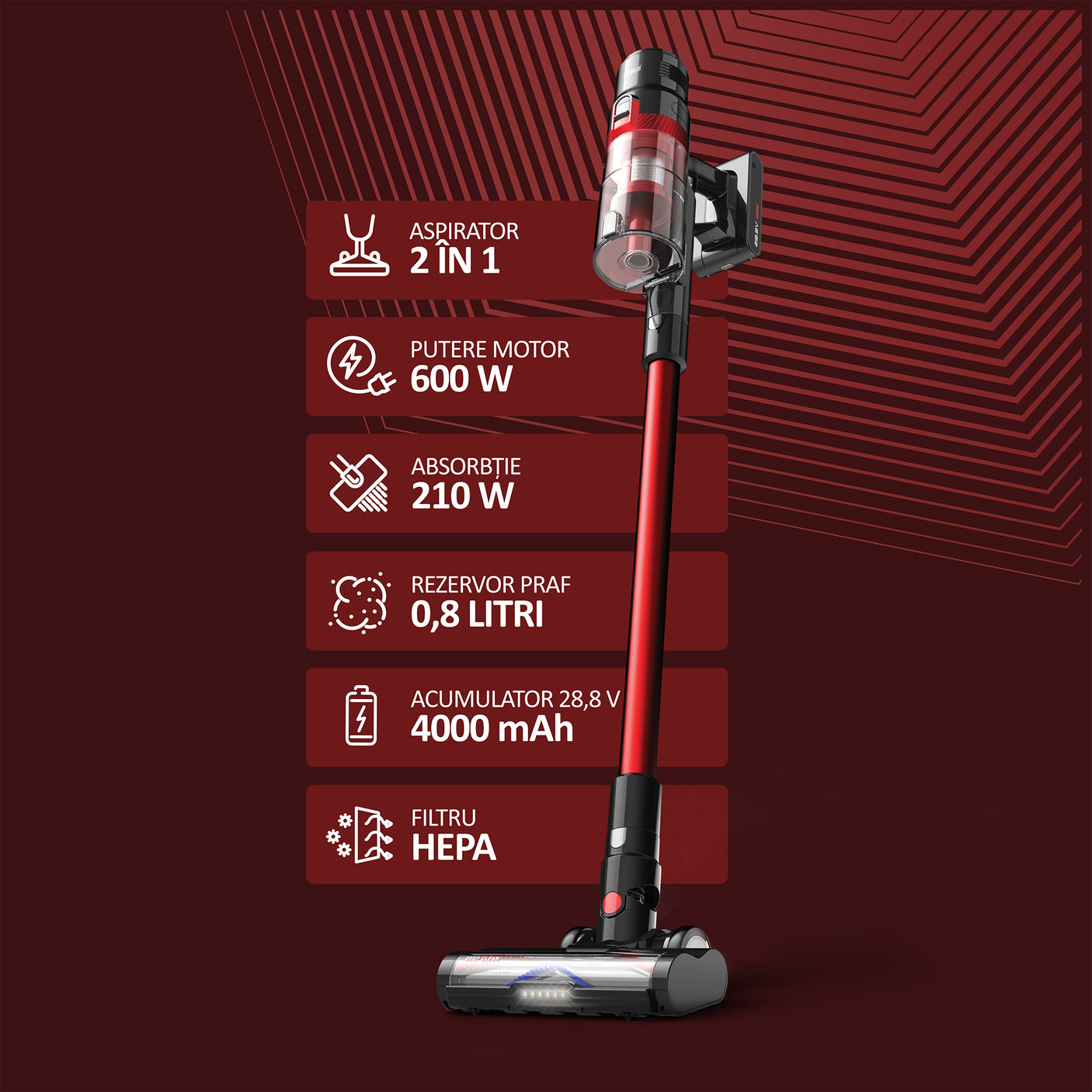 Samus Aspirator vertical Aspirator Vertical 2 in 1 Samus Hurricane 2 | 600W, 4 trepte, cyclonic, Fara Fir, Portabil