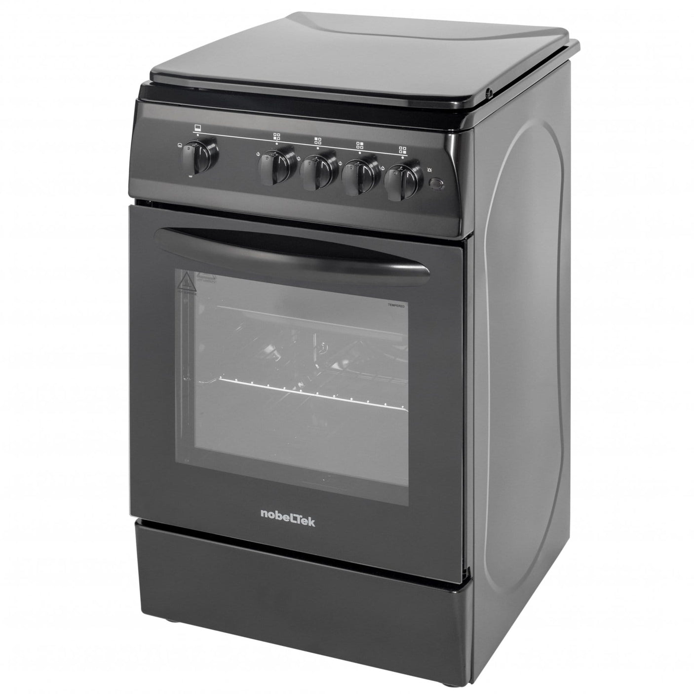 NobeLTek Cooking Aragaz Nobeltek, 50x60, plita si cuptor pe gaz, aprindere electrica, siguranta plita si cuptor, echipat cu diuze GPL, diuze GN de schimb, capac tabla, negru