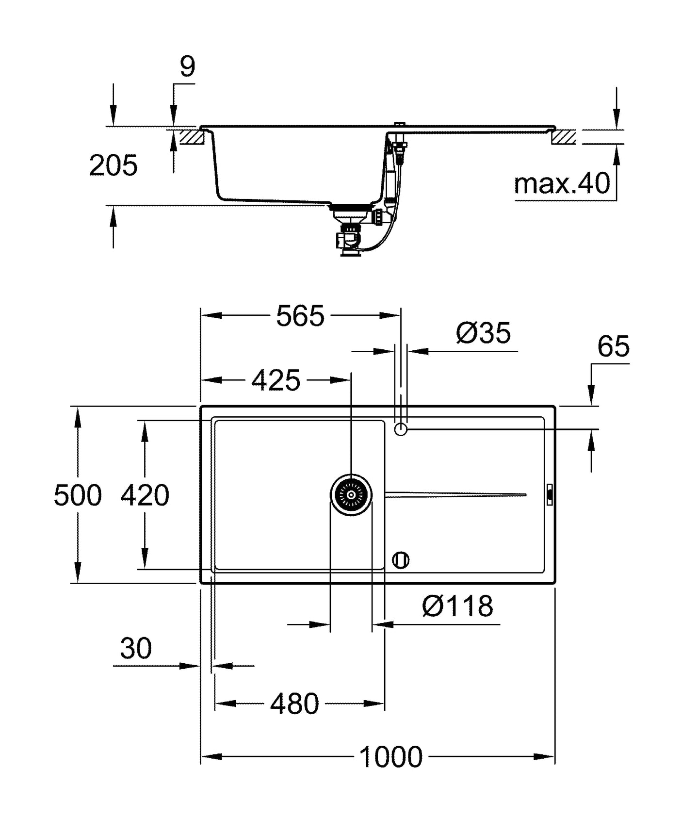 Grohe Chiuveta bucatarie Chiuveta Bucatarie Grohe 31641AP0 | 1000x500mm, Granit Negru, Reversibil