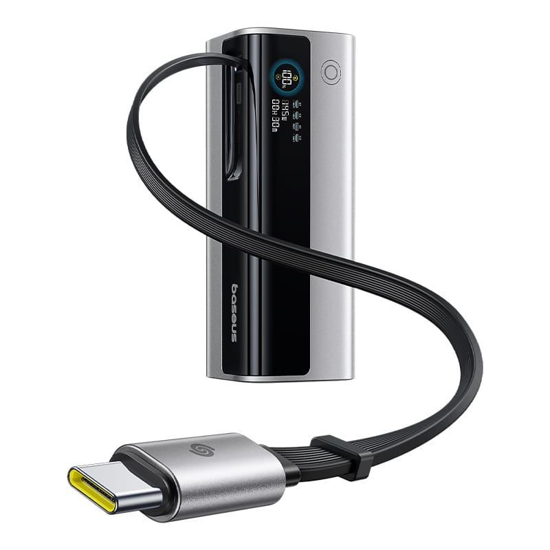 Baseus Baterie Baterie externa Baseus EnerGeek GR11 E0027B02 | 20000mAh, 145W, 2x USB-C, USB-A, Cablu retractabil, Argintiu