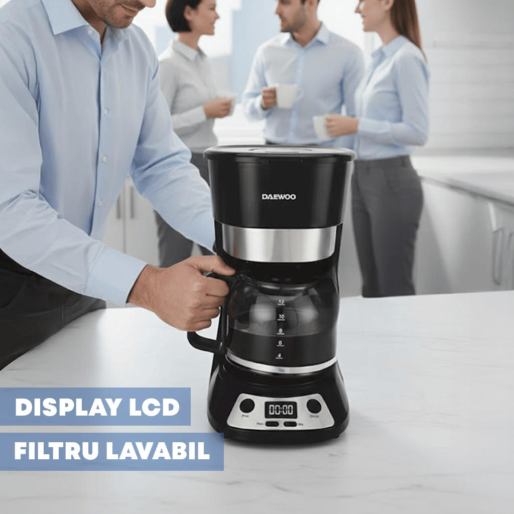 Daewoo SDA Cafetiera Cafetiera Daewoo DCM90BX | 900W, 1.5L, Display LCD, Timer, Negru/Inox
